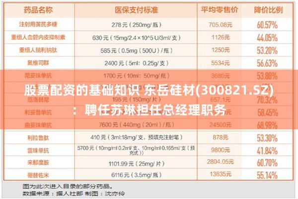 股票配资的基础知识 东岳硅材(300821.SZ)：聘任苏琳担任总经理职务